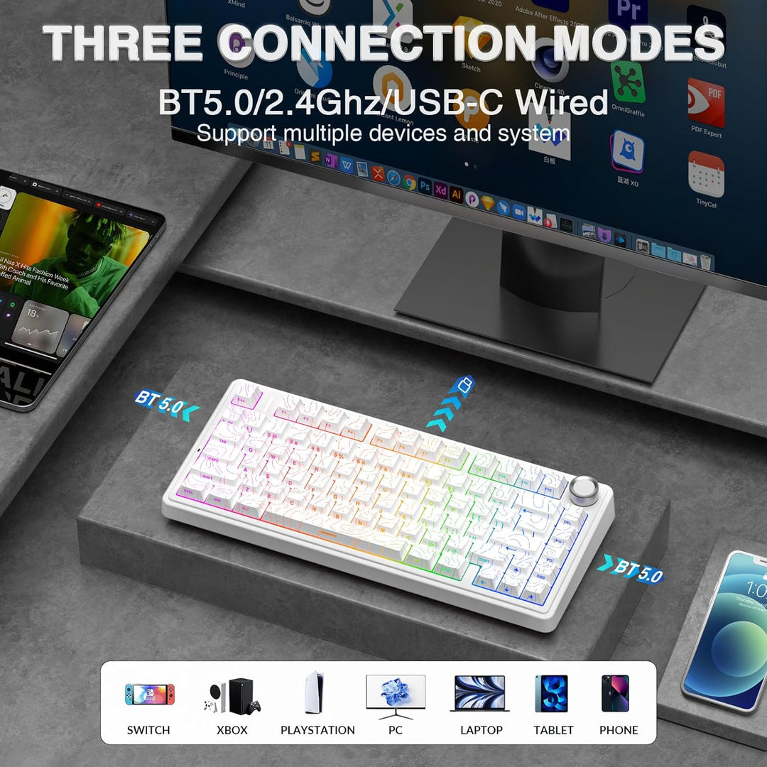 AULA Teclado Mecánico Inalámbrico F75 Pro con Perilla, 75% Teclados...