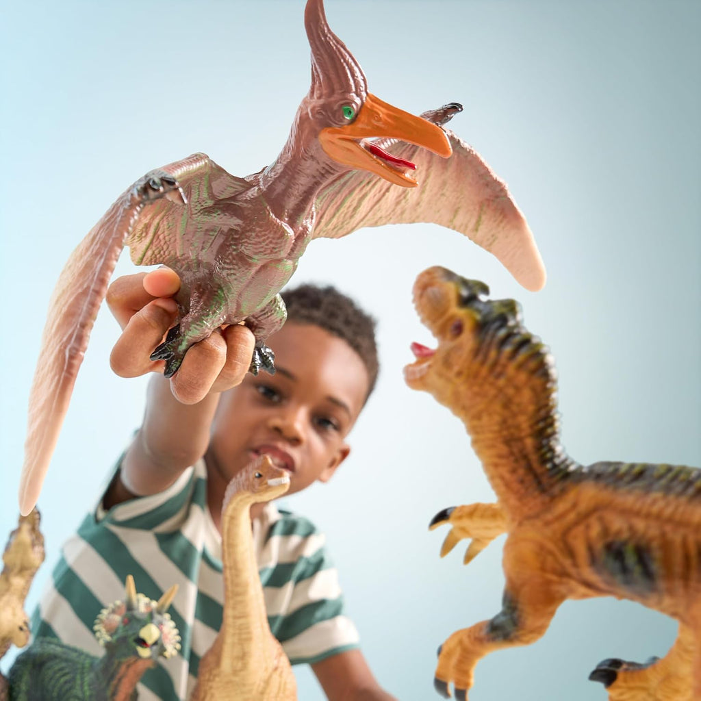 JOYIN Juguetes de dinosaurio grande para niños pequeños, 6 piezas grandes y suaves figuras de dinosaurio con un libro educativo, juguetes realistas jumbo para niños y niñas, regalos de cumpleaños de Pascua para niños de 1, 2, 3, 4, 5 años