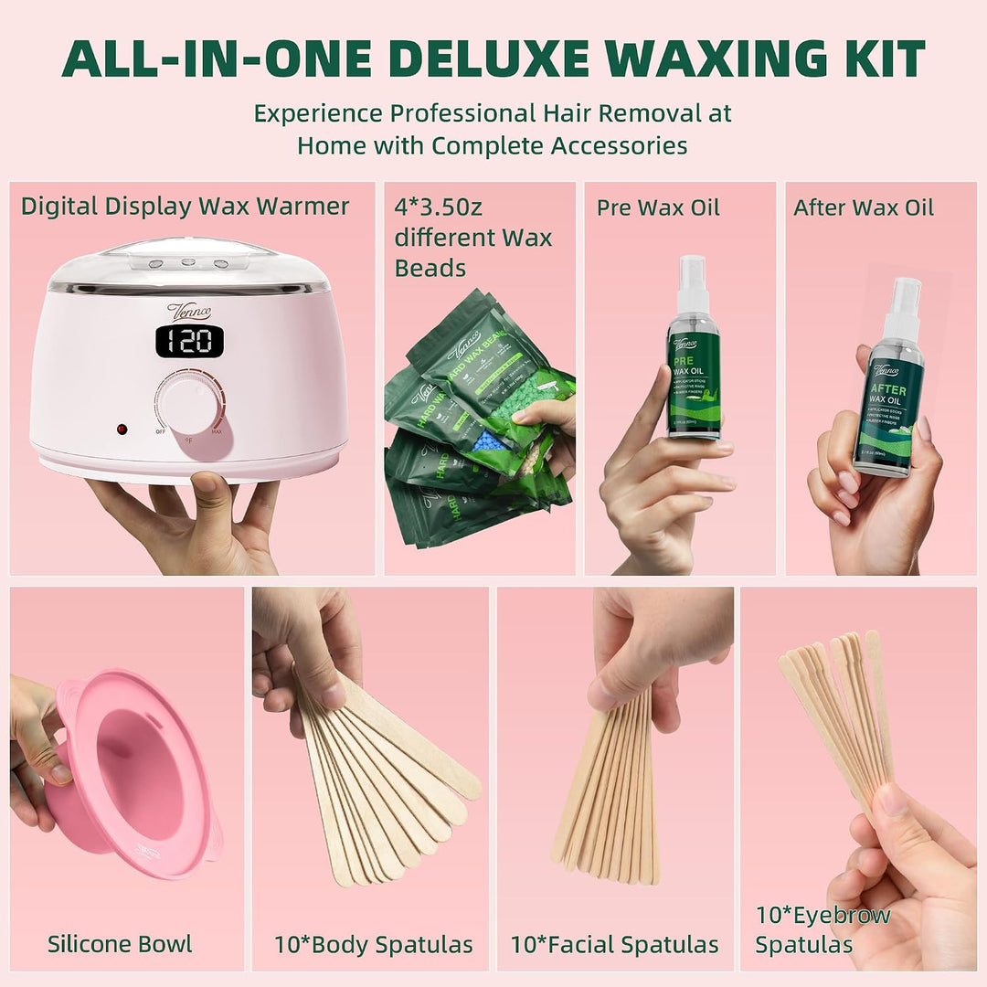 VENNCO Kit de depilación digital para mujer, calentador de cera ros...