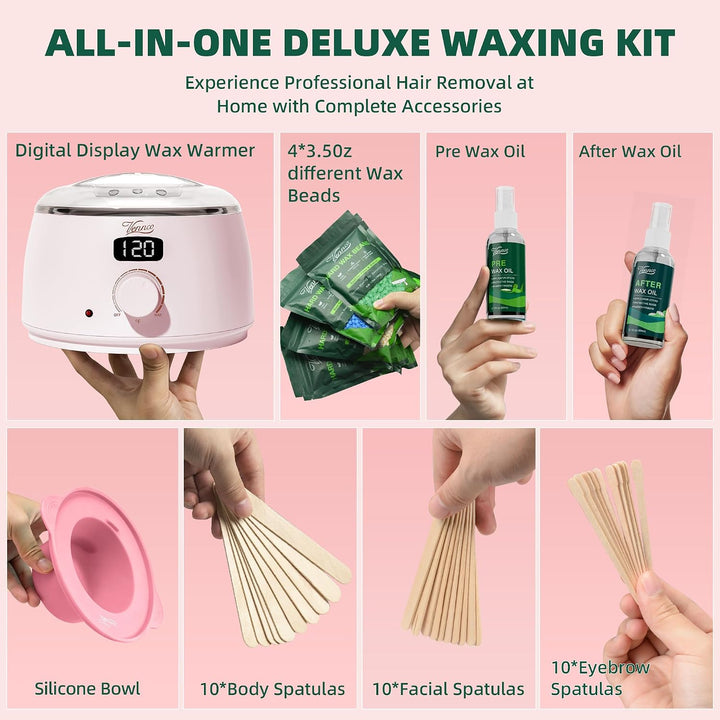 VENNCO Kit de depilación digital para mujer, calentador de cera ros...