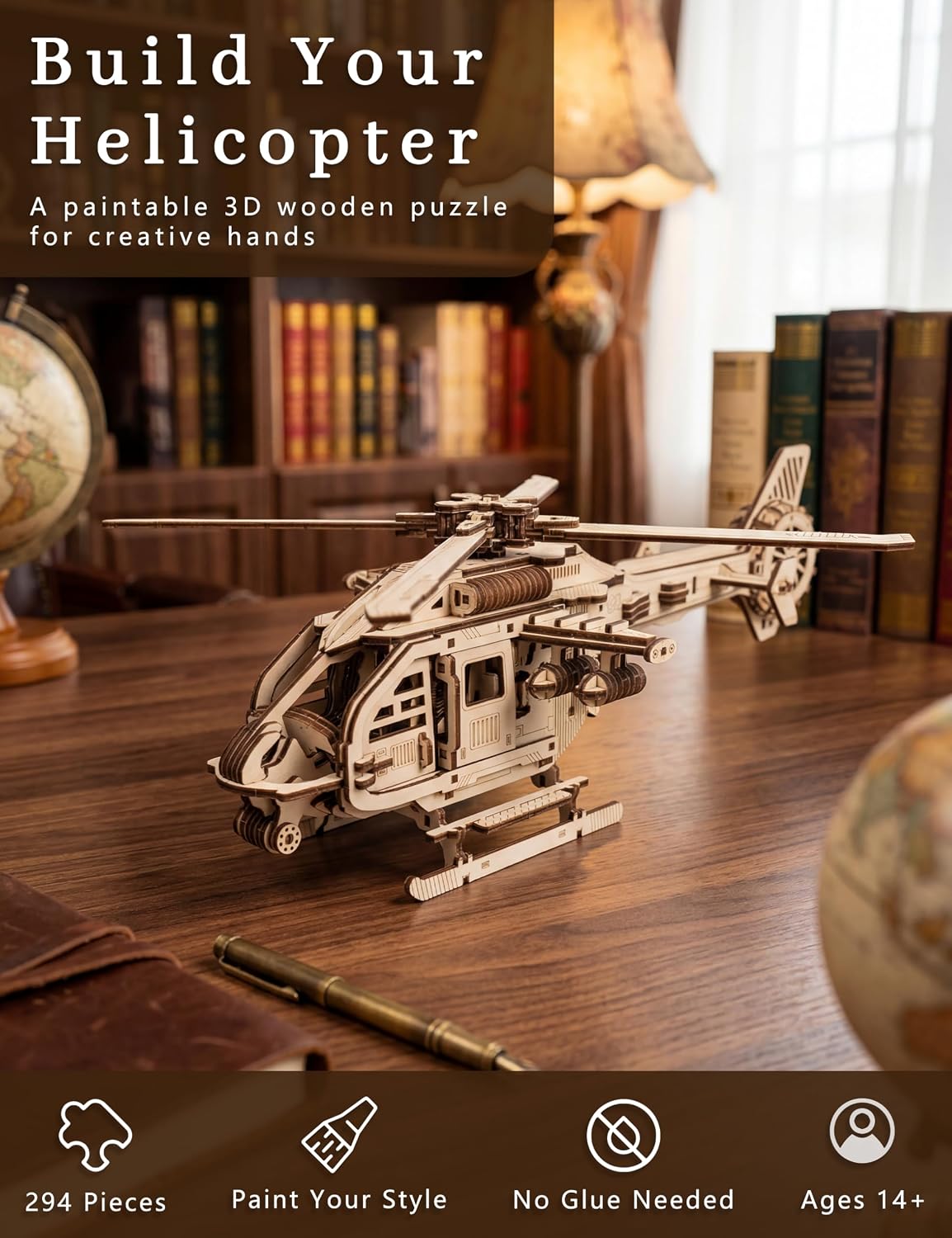 Rompecabezas de madera pintable del helicóptero 3D para los adultos