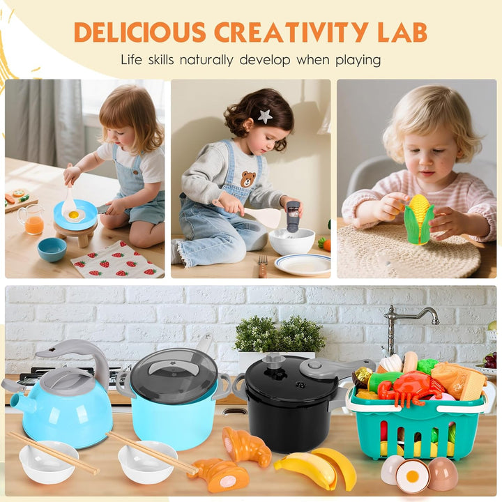 Juego de cocina de 130 piezas, ollas de juego de cocina para niños...