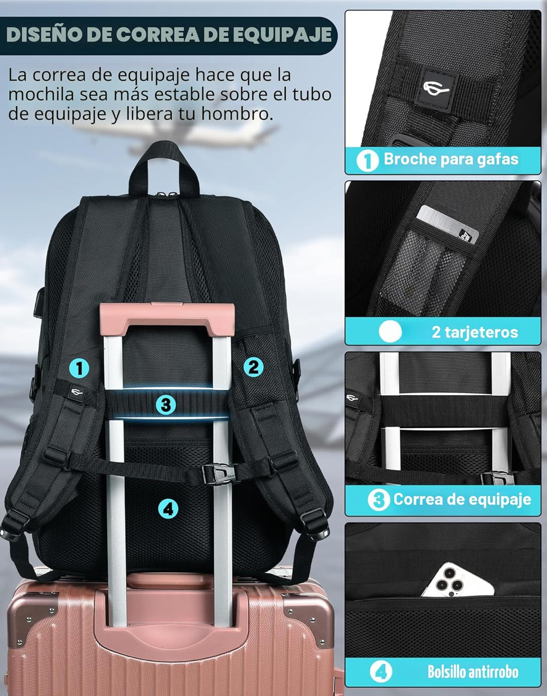 ProEtrade Mochila de viaje extra grande para portátil, antirrobo, p...