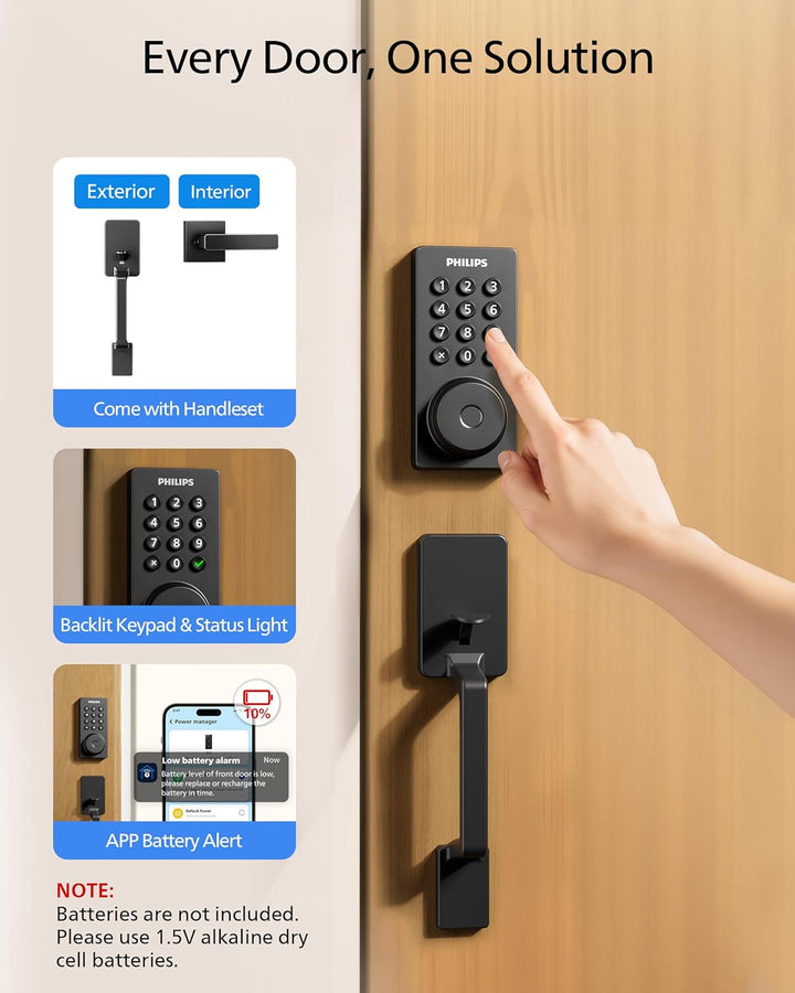 Cerradura inteligente Wi-Fi Philips con cerrojo de puerta y manija,...