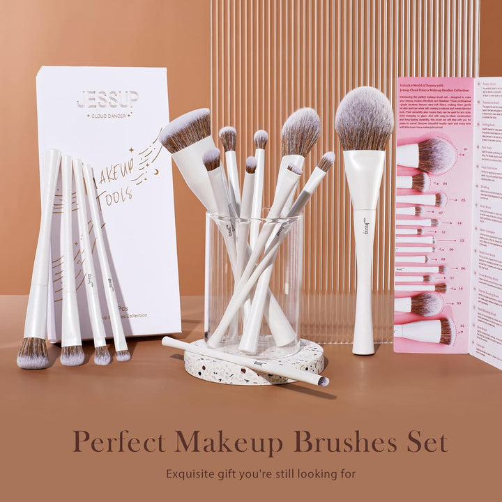 Jessup Juego de brochas de maquillaje de 14 piezas, brochas de maqu...