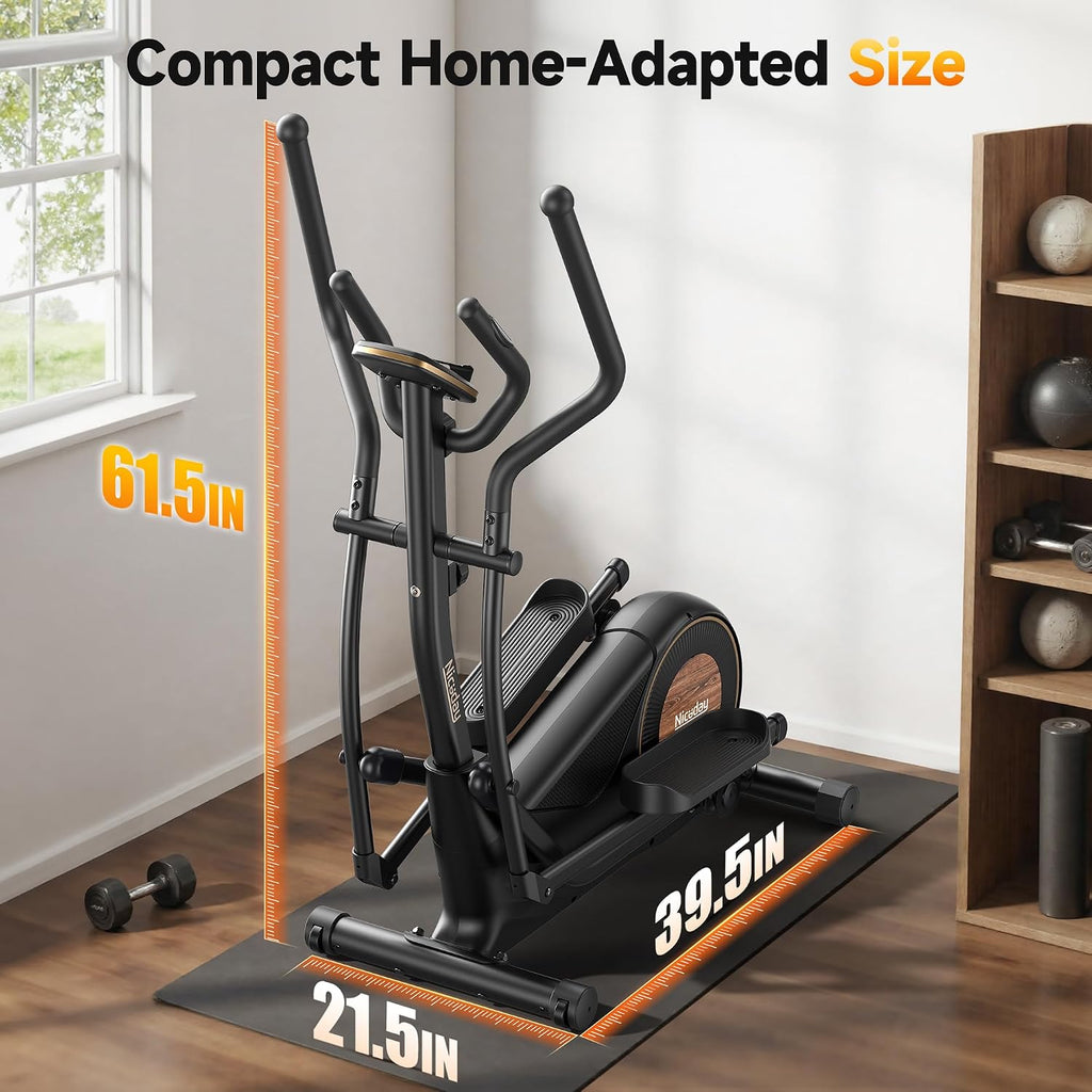 Niceday Máquina elíptica de ejercicios, máquina elíptica para el hogar, entrenador elíptico magnético con zancada de 15.5 a 19 pulgadas, 16 niveles de resistencia, capacidad de carga de 400 libras