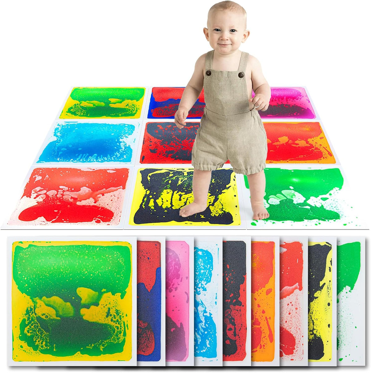 Art3d Liquid Fusion Centros de juego de actividades para niños, niñas, adolescentes, 12 x 12 pulgadas, paquete de 9 azulejos