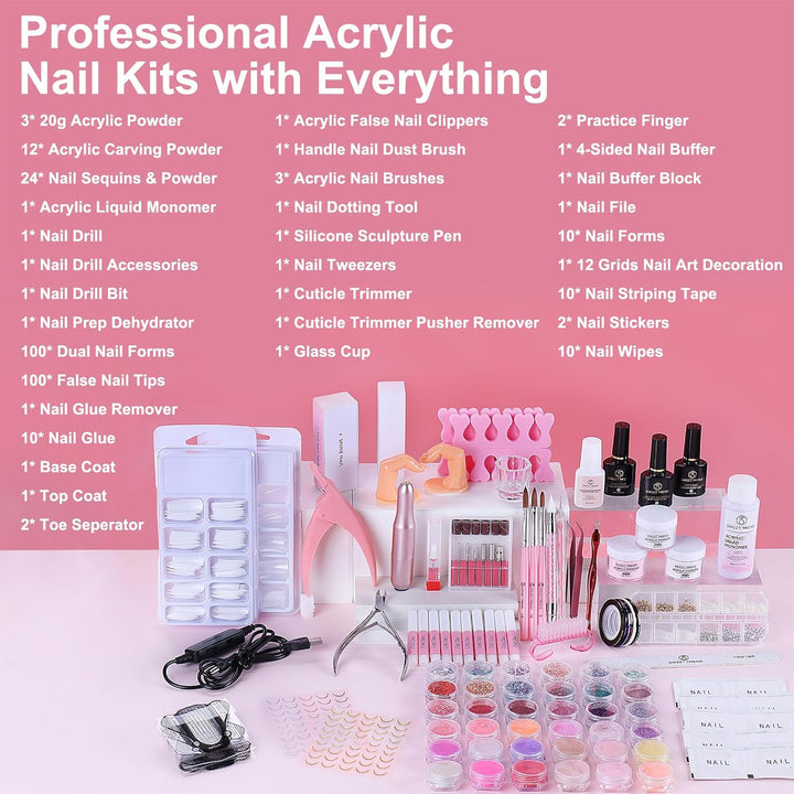 Kit de uñas acrílicas con todo: juego para principiantes con taladr...