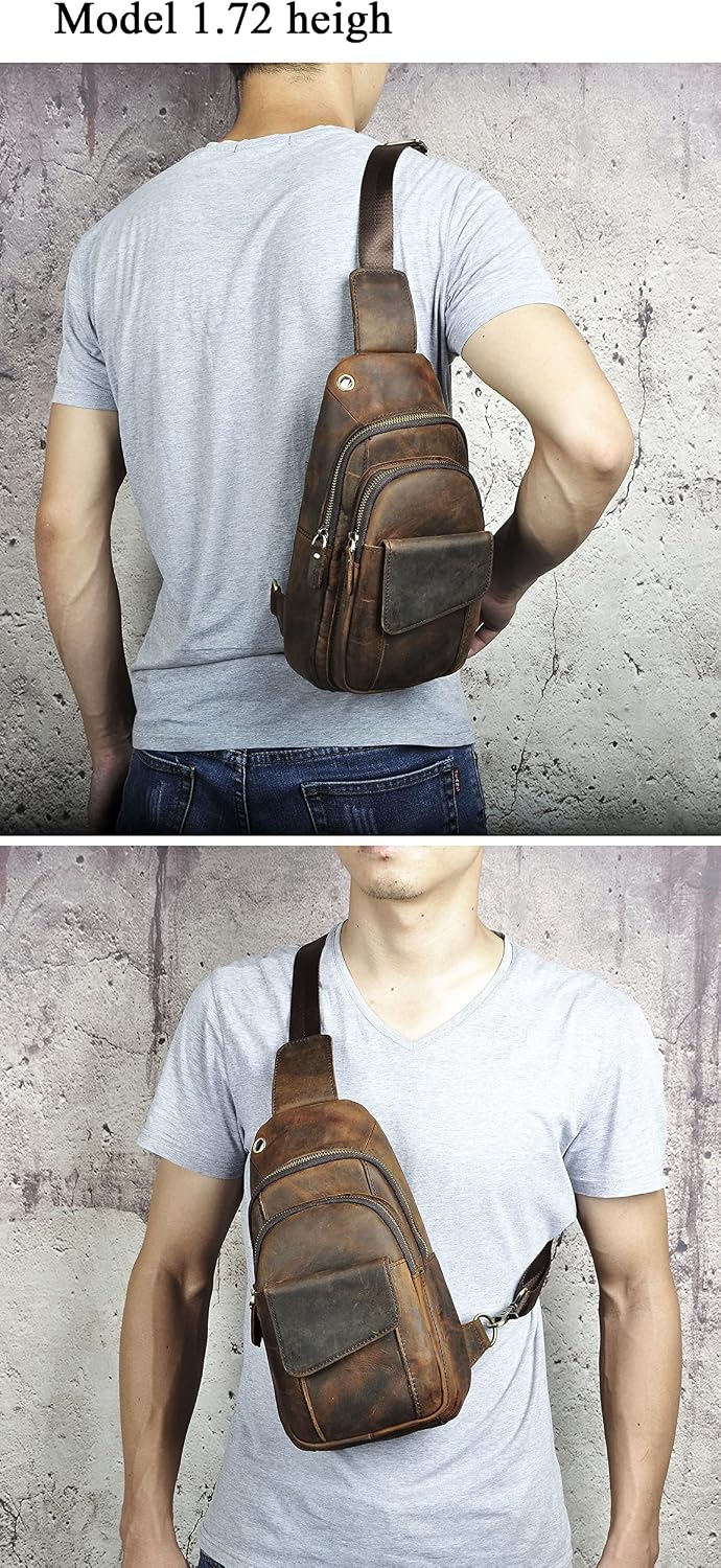 Le'aokuu Hombres al aire libre Casual Viaje Senderismo Té Crossbody Pecho Sling Bag Rig Un Hombro Correa Bolsa Mochila Hombres Cuero