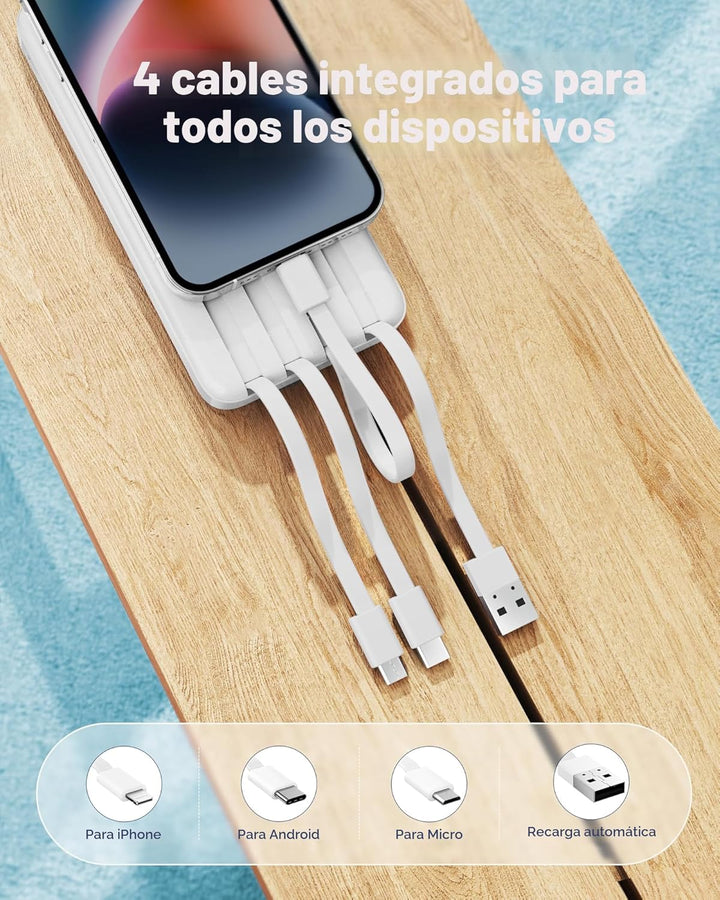 Cargador portátil Charmast con cables incorporados, banco de energí...
