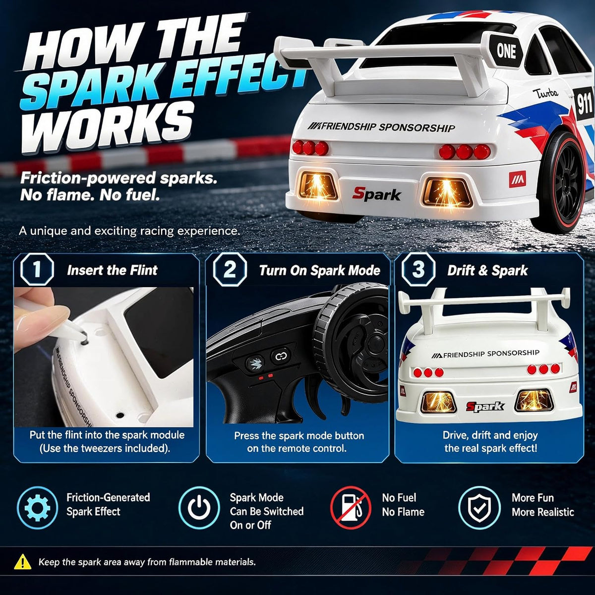 Coche de deriva RC con efecto chispa, coche de acrobacias con