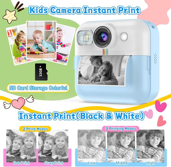 Dafotil Cámara infantil para niños, impresión instantánea 1080P, re...