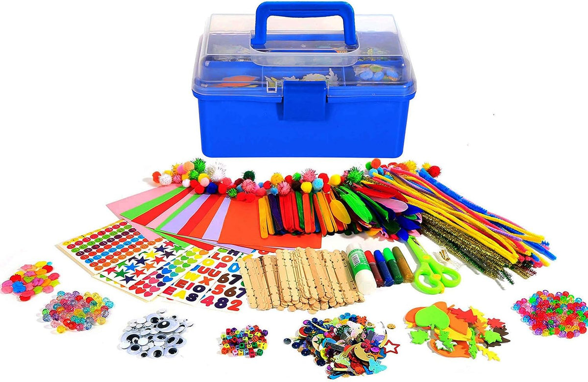 YITOHOP Suministros de artes y manualidades para niños -1000 piezas de kit de manualidades en caja de viaje para niños pequeños a partir de 4 años de edad, actividades de proyectos de manualidades,