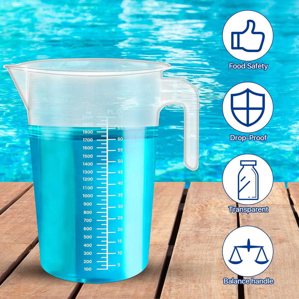 Paquete de 4 jarras de medición y mezcla graduadas de plástico de 2 litros, tazas medidoras transparentes de 1/2 galón con asa, taza de vertido multiusos para pintura, resina, epoxi