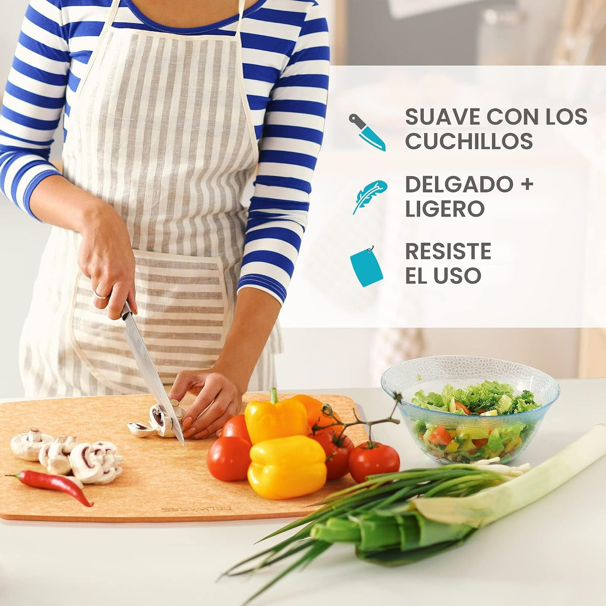 Belwares - Tabla de cortar de madera compuesta para cocina, grande, 14.5 x