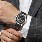 SAPPHERO Reloj para hombre con subesfera de fecha/esfera de números arábigos, cuarzo analógico, correa de acero inoxidable/piel, 164 ft impermeable, reloj de pulsera de vestir casual para trabajo de
