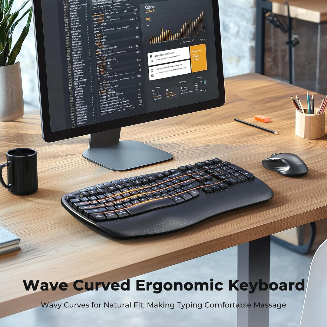 MEETION Combo ergonómico de teclado y ratón inalámbricos, teclas on...