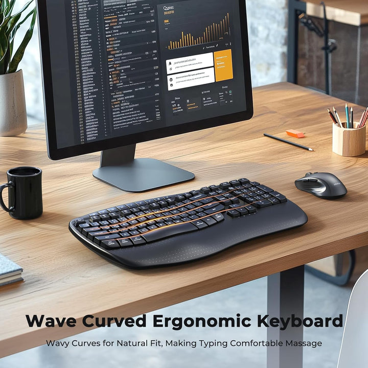 MEETION Combo ergonómico de teclado y ratón inalámbricos, teclas on...
