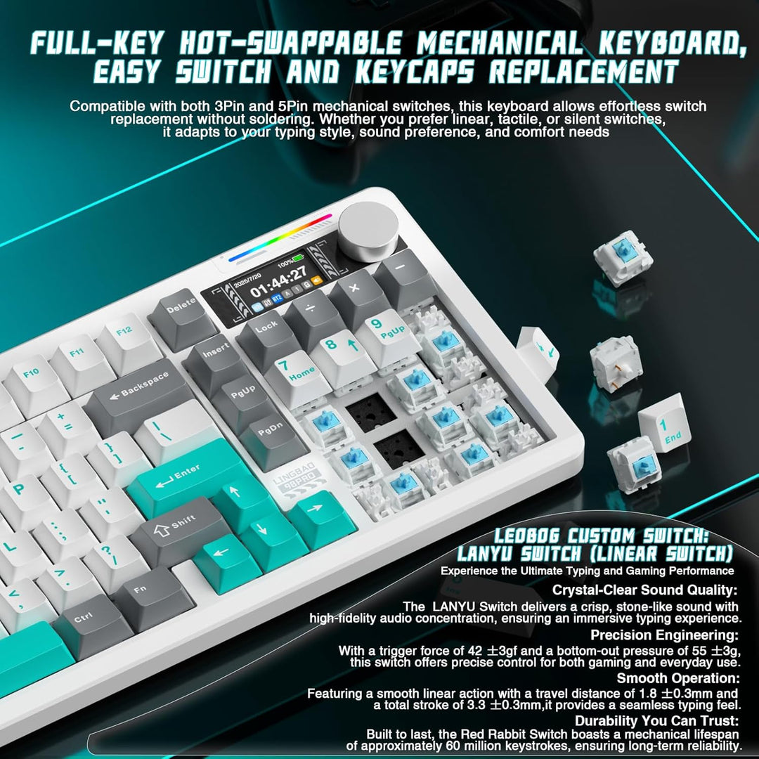 LINGBAO K98 PRO Teclado Mecánico Inalámbrico al 96%, con Pantalla y...