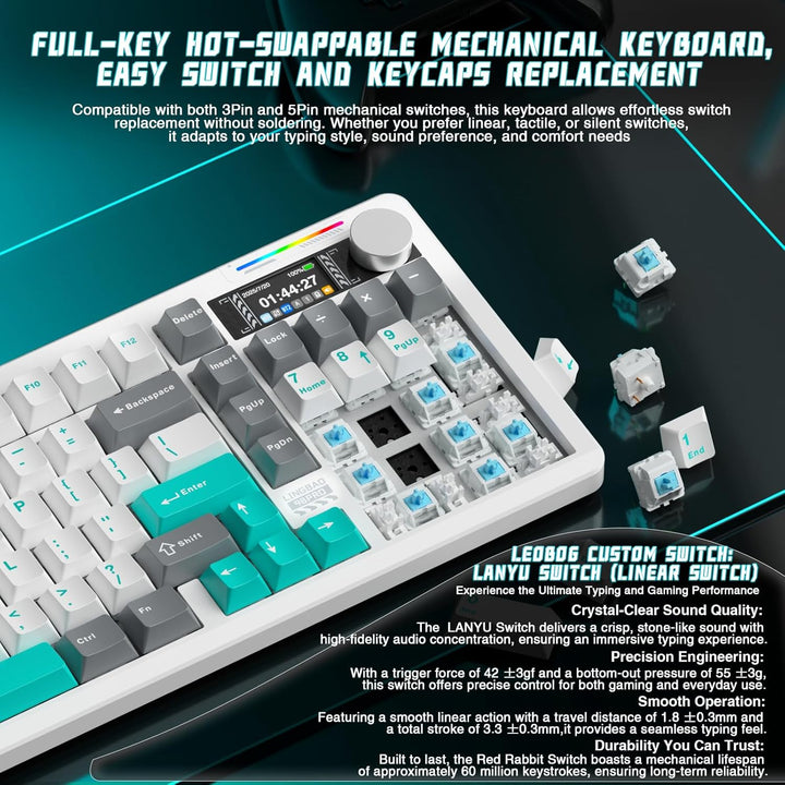 LINGBAO K98 PRO Teclado Mecánico Inalámbrico al 96%, con Pantalla y...