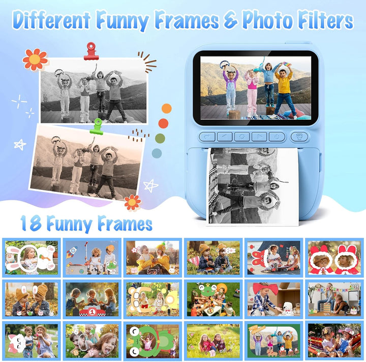 Cámara de impresión instantánea para niños, 3.0 pulgadas HD 32MP re...