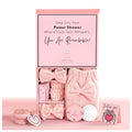 Juego de regalo de ducha eléctrica para adolescentes y universitarias, regalo de cumpleaños, cuidado personal, accesorios de baño esenciales universitarios con toallas, diadema, pulseras y esponja facial (fresco en rosa)
