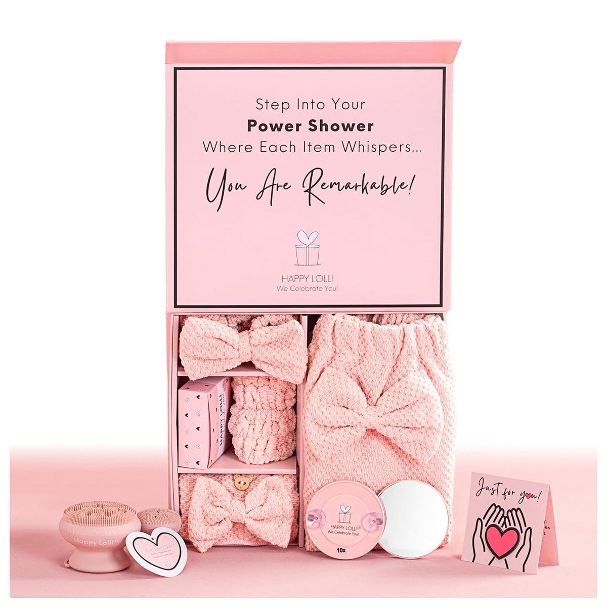 Juego de regalo de ducha eléctrica para adolescentes y universitarias, regalo de cumpleaños, cuidado personal, accesorios de baño esenciales universitarios con toallas, diadema, pulseras y esponja facial (fresco en rosa)