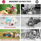 20 Unidades Juguetes para Cachorros para la Dentición, Juguetes para Masticar con Cuerda, Cepillo Dental para Perros, Pelotas para Golosinas, Juguetes de Peluche y Juguete Chirriante para Perros Pequeños y Medianos con Canasta (20 Paquete Elefante)