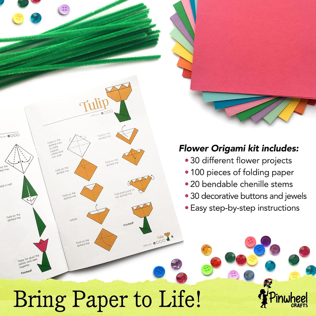 Kit de costura de flores de origami y unicornio para bolsos, juego de artes creativas y manualidades para niños a partir de 6 años, incluye 100 hojas de origami, accesorios decorativos