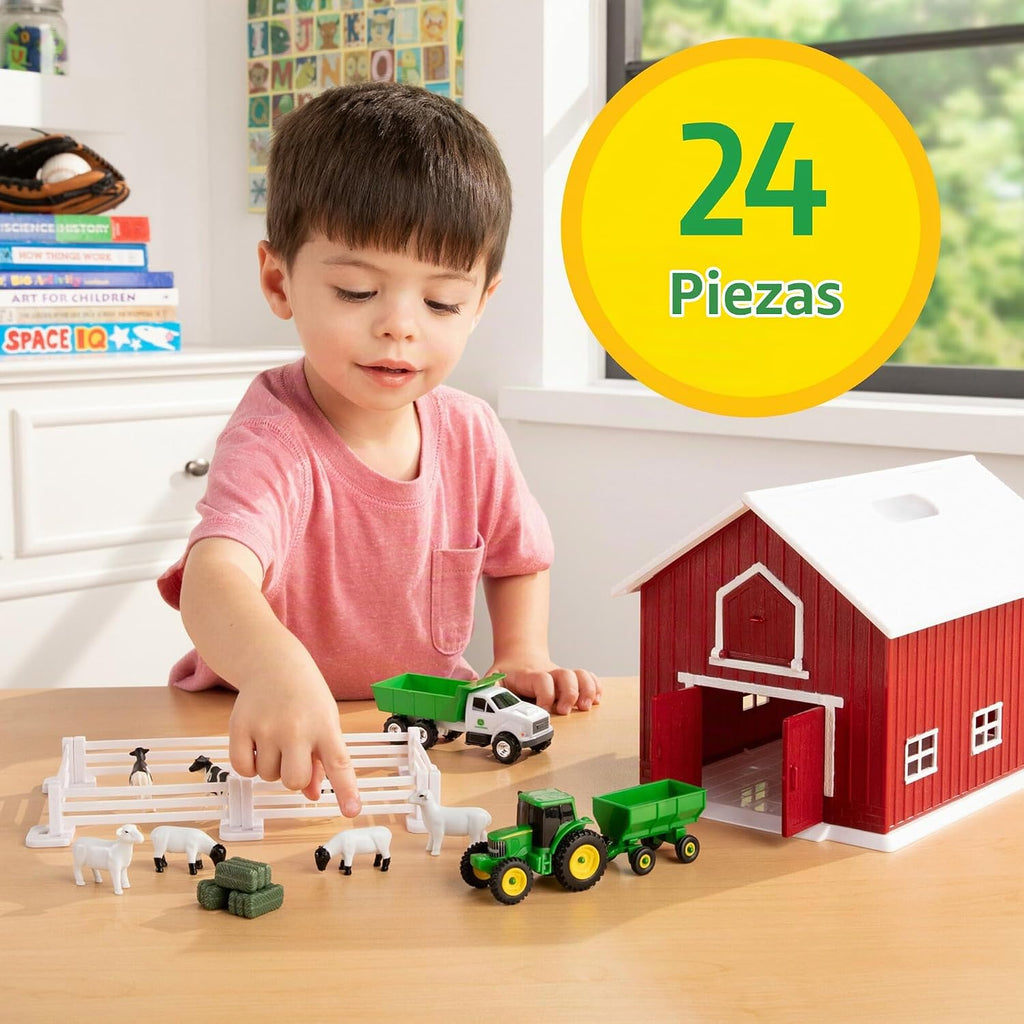 Tomy John Deere - Juego de granero rojo para niños, escala 1:64