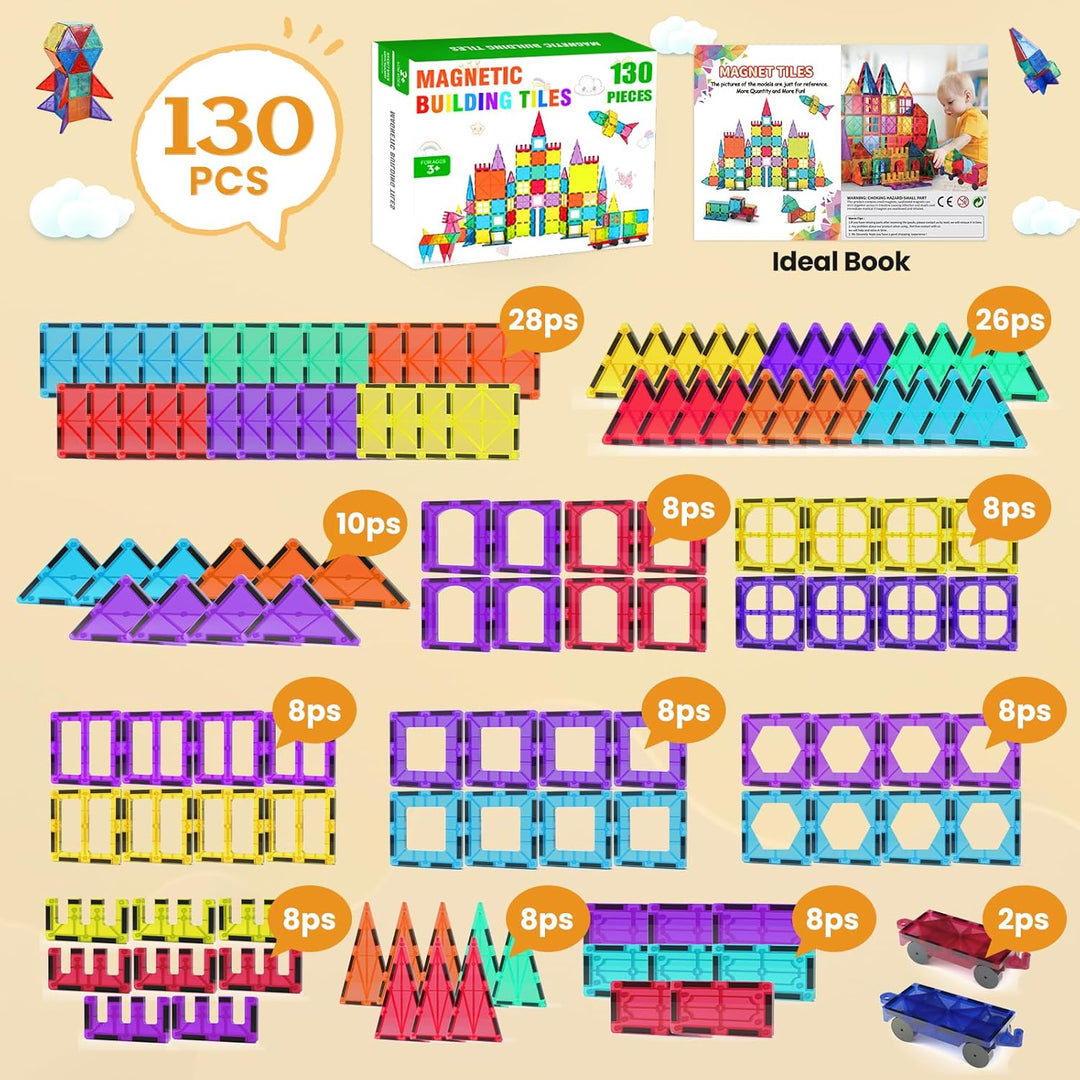 Paaxido Fichas Magnéticas - 130 PCS Bloques Magnéticos para Niños,...