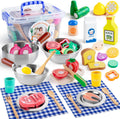 Juboury Wooden Play Food Sets para Kid Kitchen con Stainless Steel Cookware