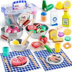 Juboury Wooden Play Food Sets para Kid Kitchen con Stainless Steel Cookware