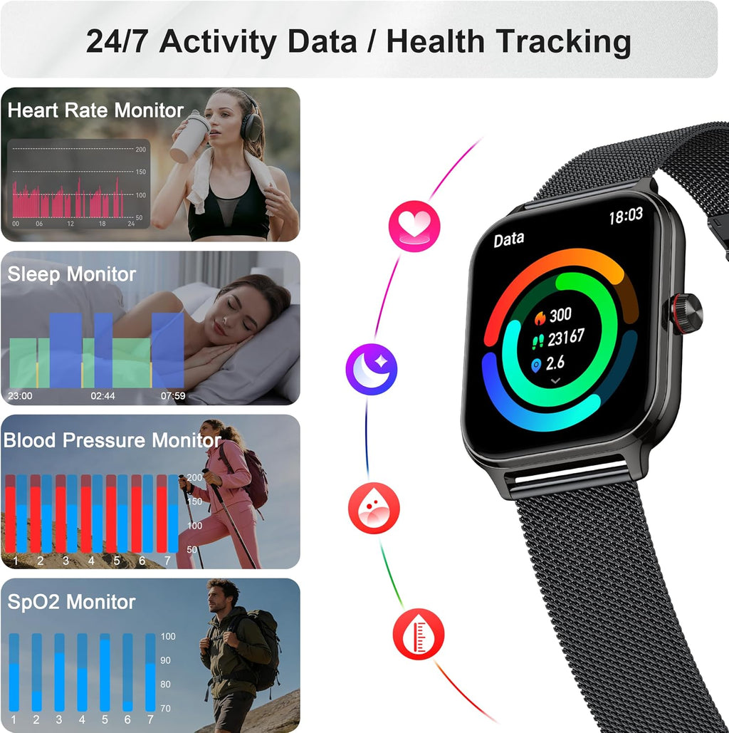 Reloj inteligente para mujeres y hombres, reloj inteligente para mujer de 1.96 pulgadas para responder/hacer llamadas, presión arterial, recursos humanos, monitor de sueño, más de 100 modos deportivos