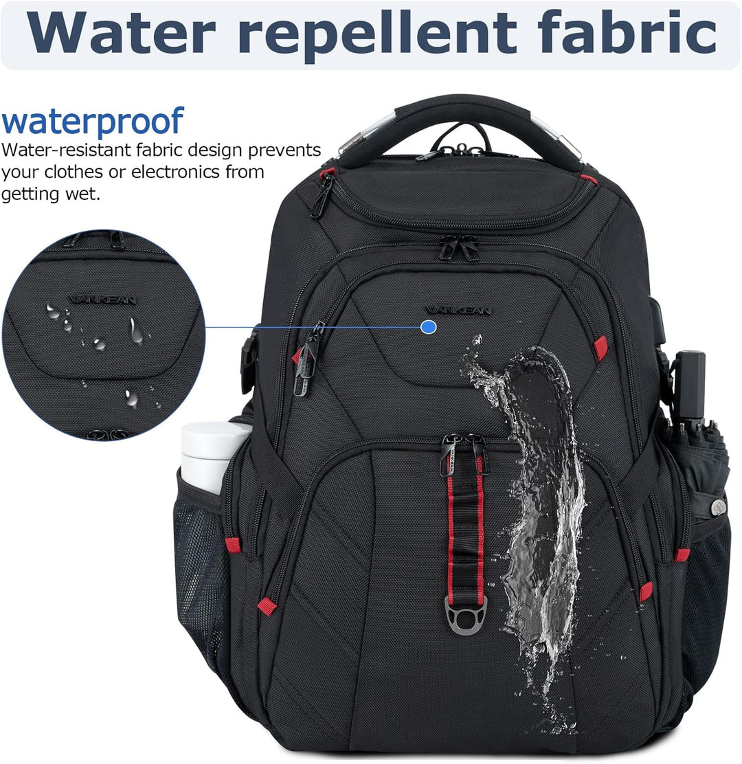 VANKEAN Mochila de viaje para laptop de 17.3", Negro, Grande
