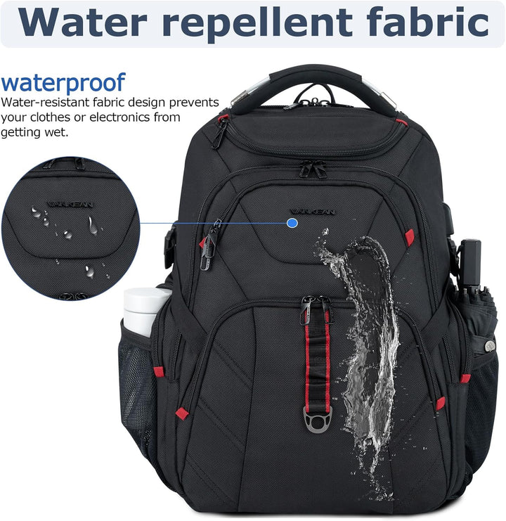 VANKEAN Mochila de viaje para laptop de 17.3", Negro, Grande