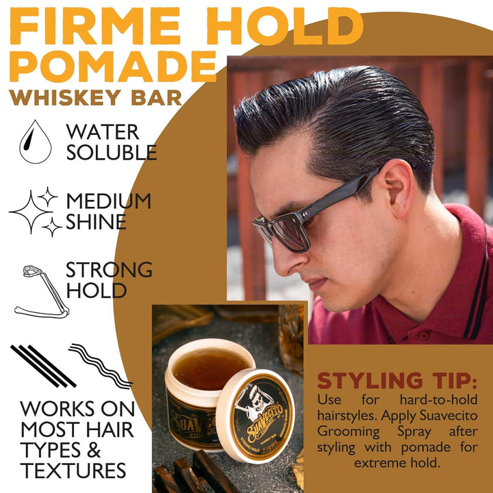 Suavecito Pomade Firme (Strong) Hold Whisky Bar Scent 4 oz - Pomada...