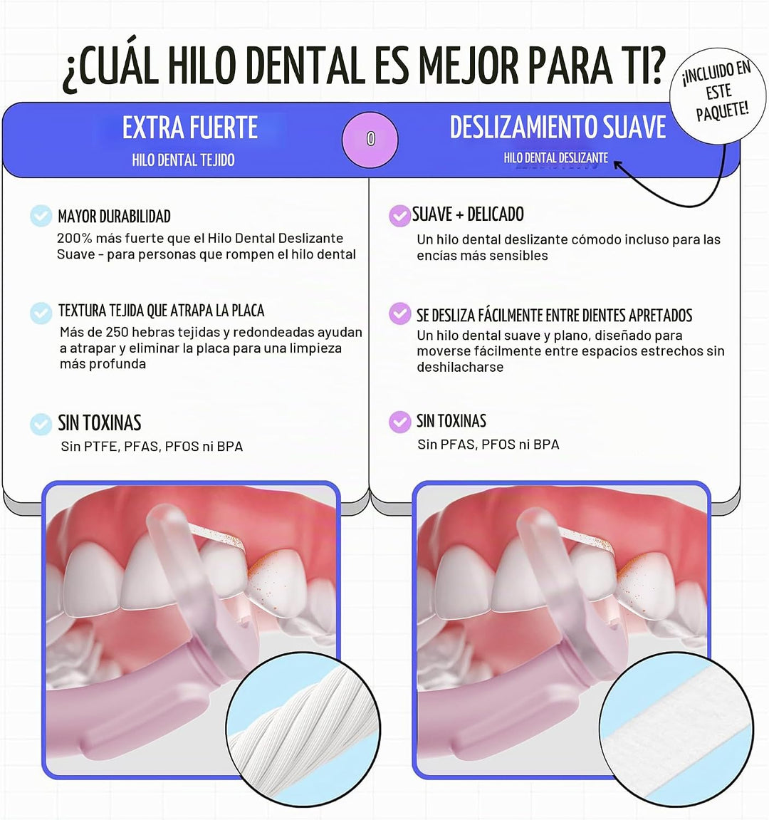 FLAUS Hilo dental eléctrico - Deslizamiento suave - Removedor de pl...