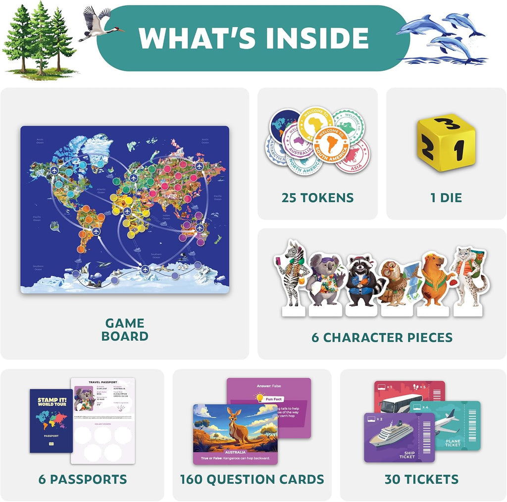 Stamp It! World Tour, juego de mesa educativo de geografía para niños de 8
