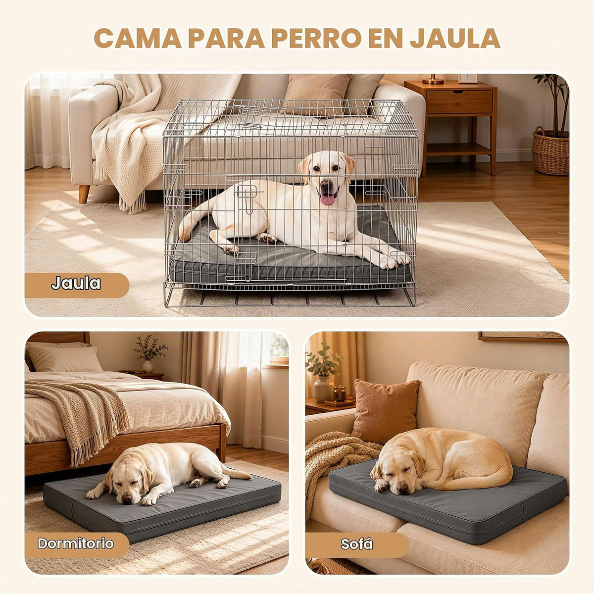 Cama impermeable XL para perro al aire libre Colchón grande para jaula 42" Lavable Cuero limpiable