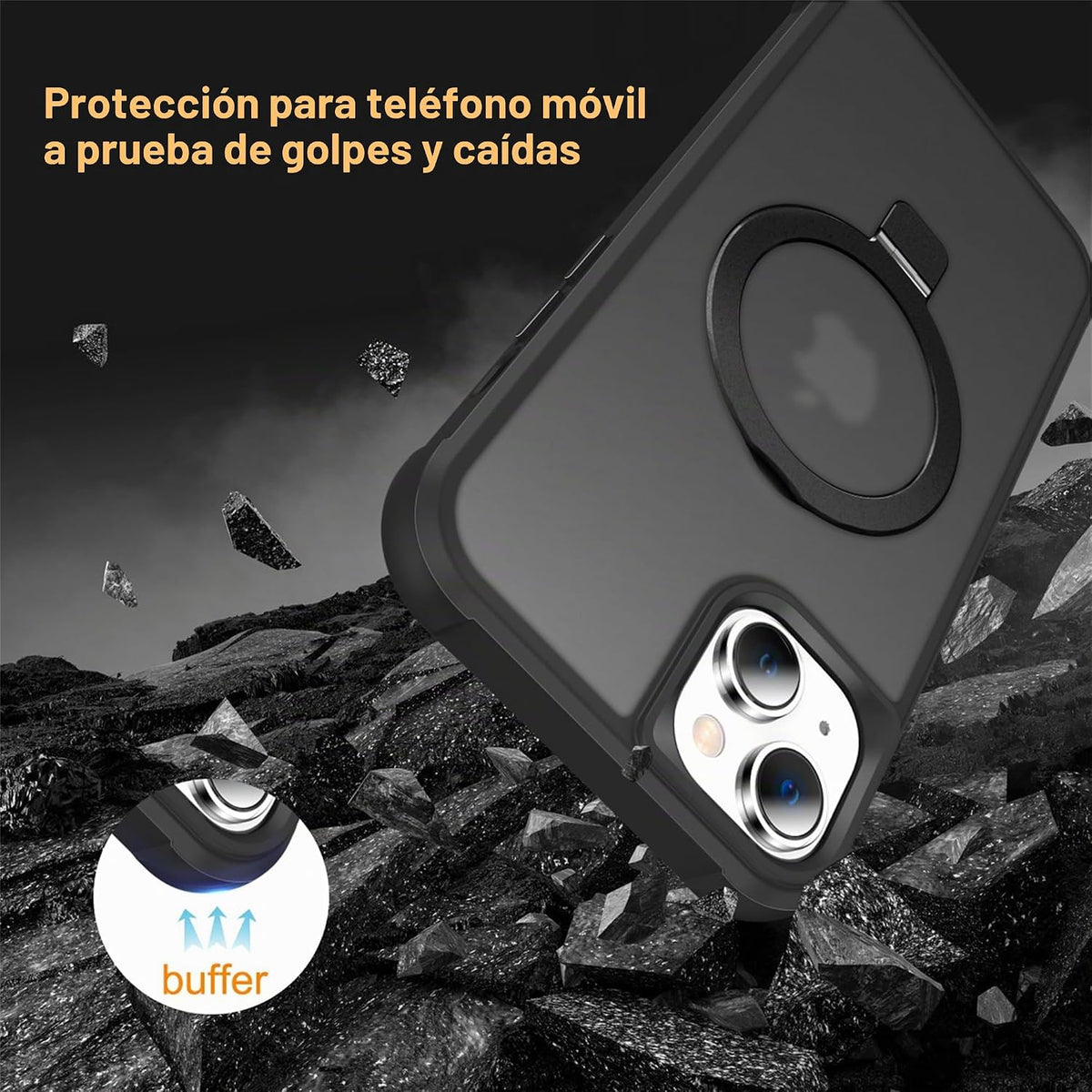 SKYLMW – Funda compatible con iPhone 15 con soporte magnético invisible tipo anillo, funda translúcida de grado militar para iPhone 15 de 6.1 pulgadas [compatible con MagSafe] [excelente sensación de