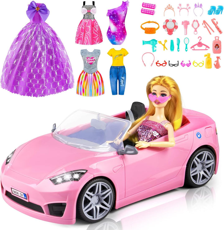 Juego de 76 piezas de muñeca y automóvil convertible, incluye muñec...