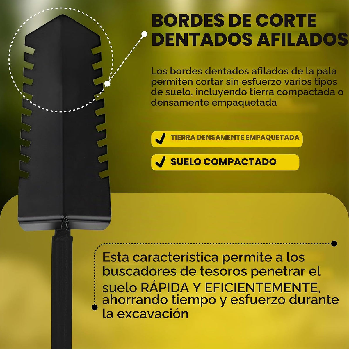 Pala para Detección de Metales, Pala de Doble Borde Serrado de Alta Resistencia - Cuchillo de Excavación para Jardinería, Caza, Camping, Plantación y Bolso de Almacenamiento para Tesoros, Juego
