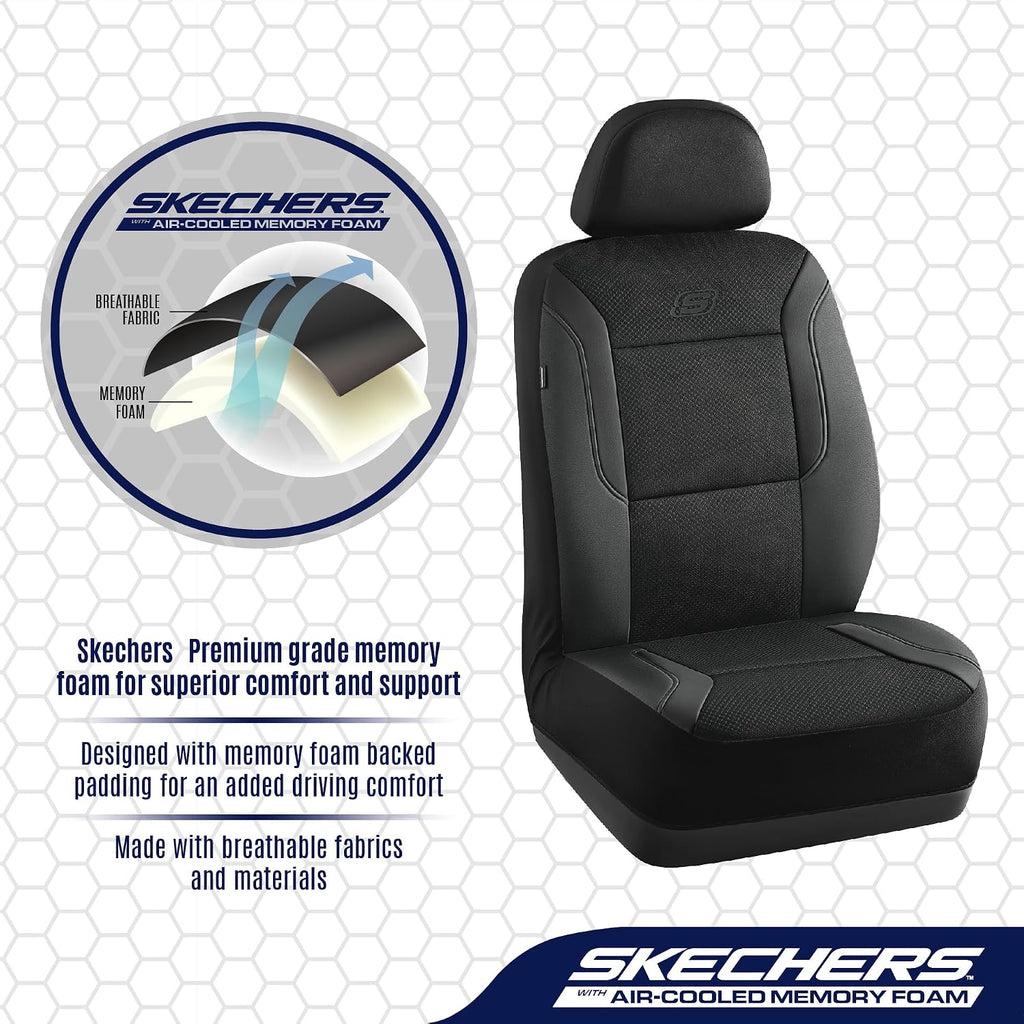 Skechers Fundas de asiento de espuma viscoelástica, fundas de asiento de automóvil gruesas de malla fresca para asiento de automóvil, compatibles con bolsas de aire