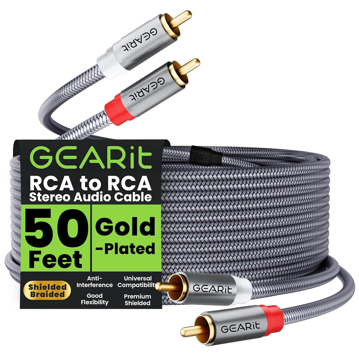 GEARit - Cables RCA a RCA de 50 pies para subwoofer de audio para automóvil