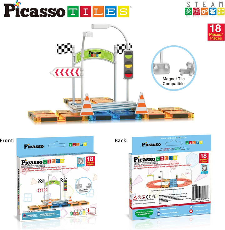 PicassoTiles Kit de Pista de Carrera Compatible con Ladrillos Magné...