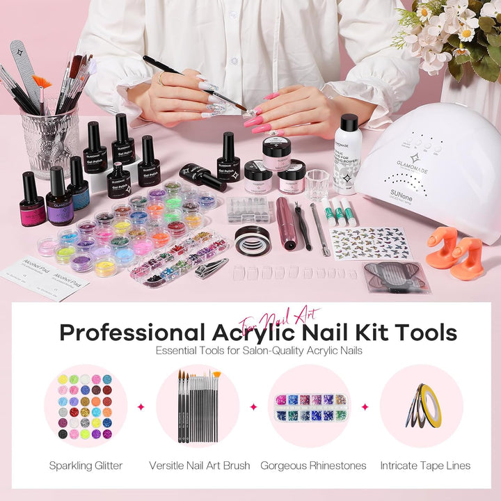 Glamonade Kit de Uñas Acrílicas con Todo: Kit de Uñas Profesional p...
