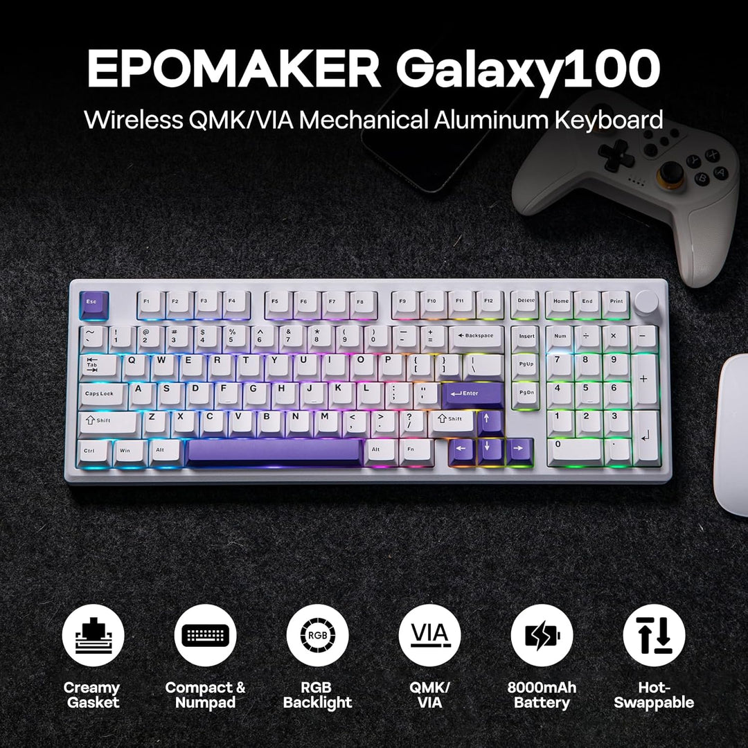 EPOMAKER Galaxy100 QMK\/VIA - Teclado inalámbrico para juegos, carc...