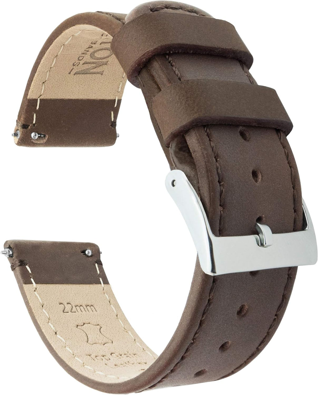 Barton - Correa de cuero flor para reloj, de liberación rápida, anchos disponibles: 16mm, 18mm, 19mm, 20mm, 21mm 22mm, 23mm o 24mm, Saddle Leather / Saddle Stitching, 20 mm, Correa