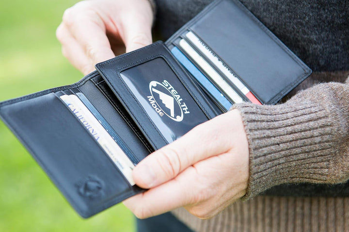 Stealth Mode cartera de cuero RFID plegable para hombres con soport...
